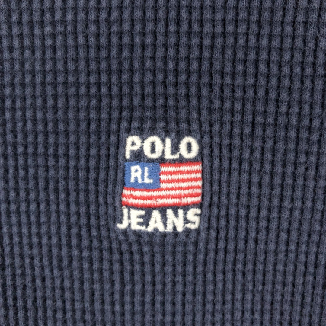 2000'S Ralph Lauren Polo Jeans Company Thermal Long T-Shirt, Waffle, Men's Size L cotton black type Vintage Second Hand