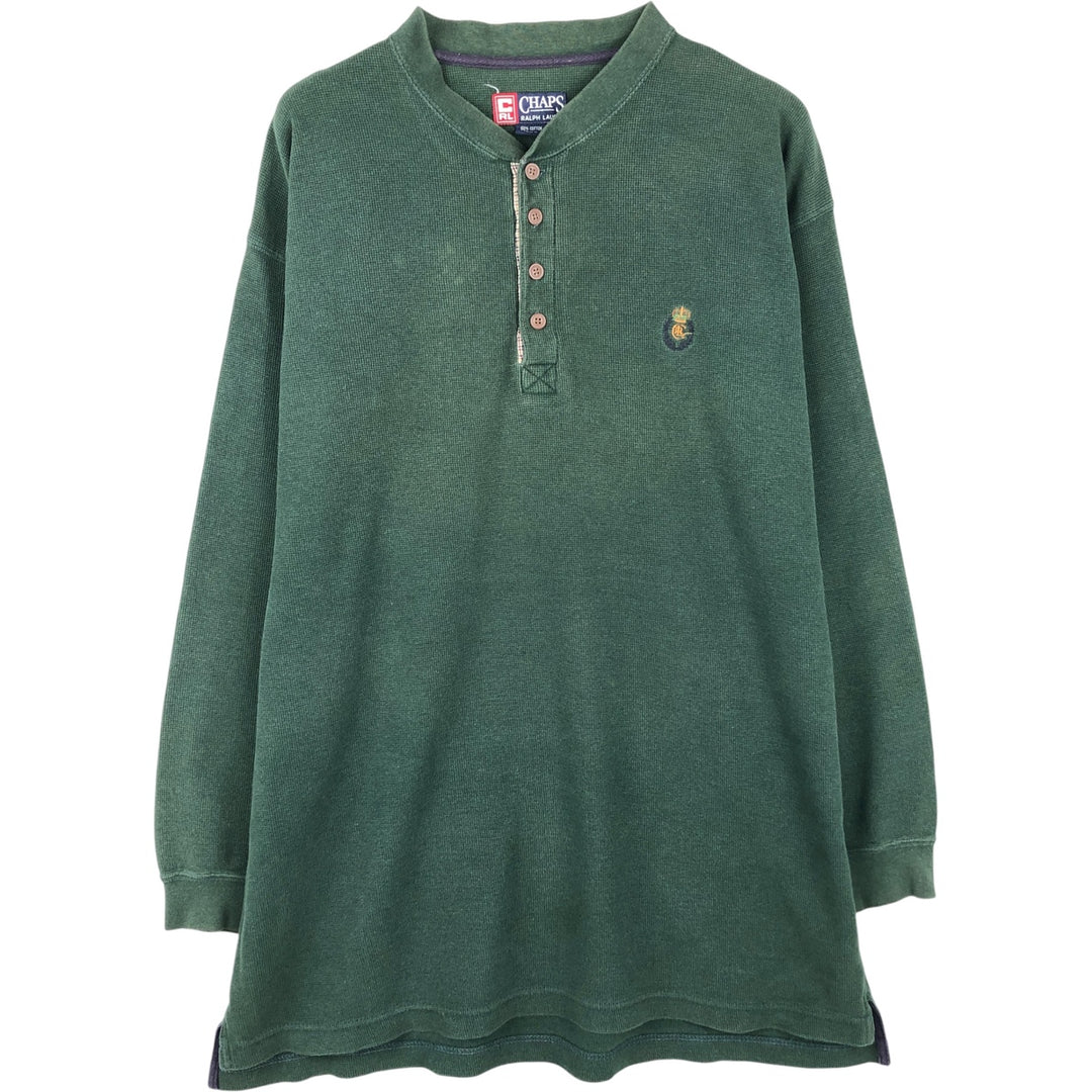 Ralph Lauren CHAPS Henley neck thermal long T-shirt, men's size XL cotton green type Vintage Second Hand