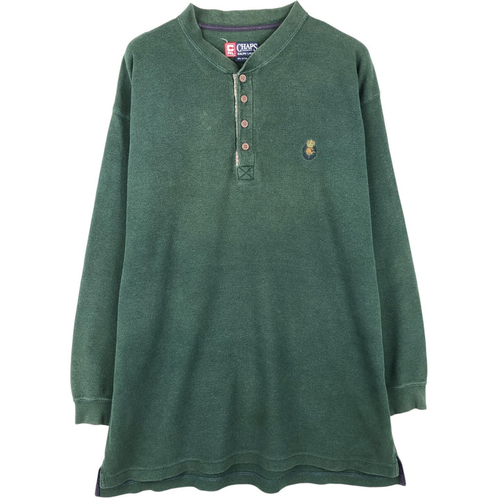 Ralph Lauren CHAPS Henley neck thermal long T-shirt, men's size XL cotton green type Vintage Second Hand