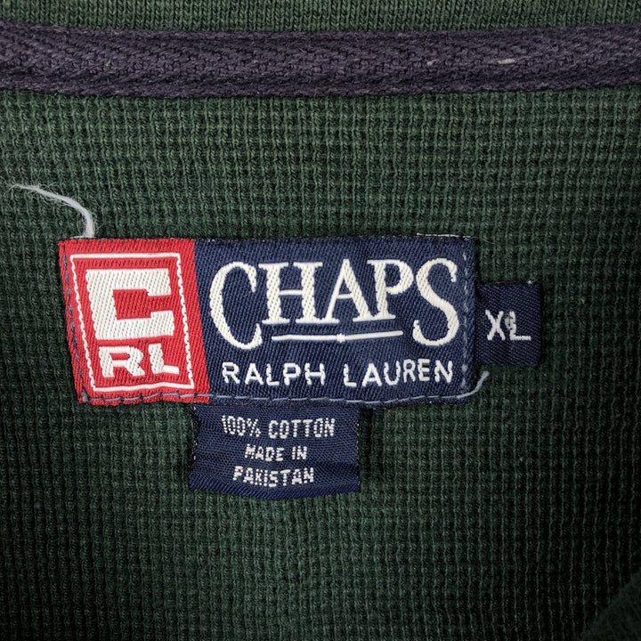 Ralph Lauren CHAPS Henley neck thermal long T-shirt, men's size XL cotton green type Vintage Second Hand
