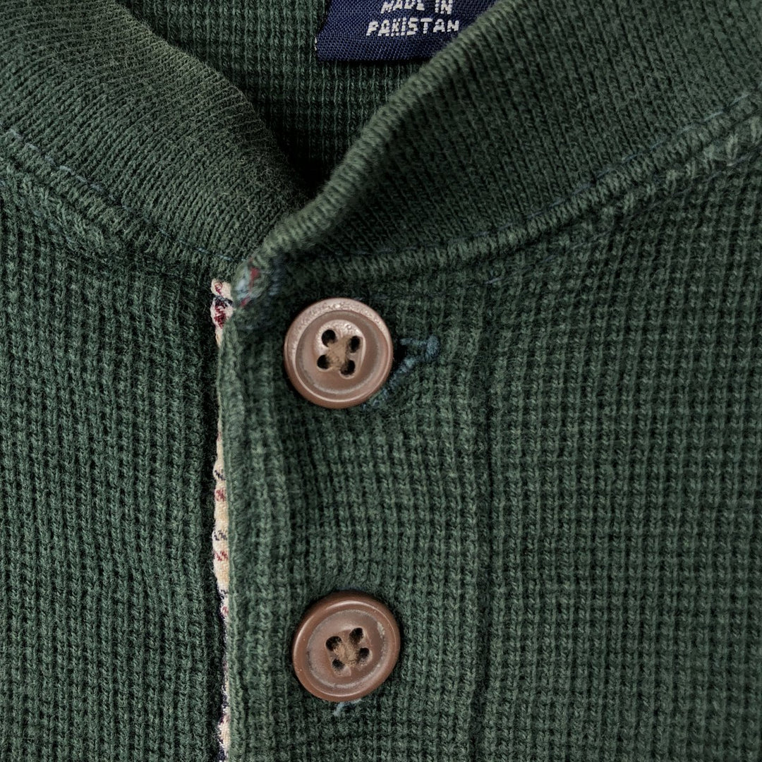Ralph Lauren CHAPS Henley neck thermal long T-shirt, men's size XL cotton green type Vintage Second Hand
