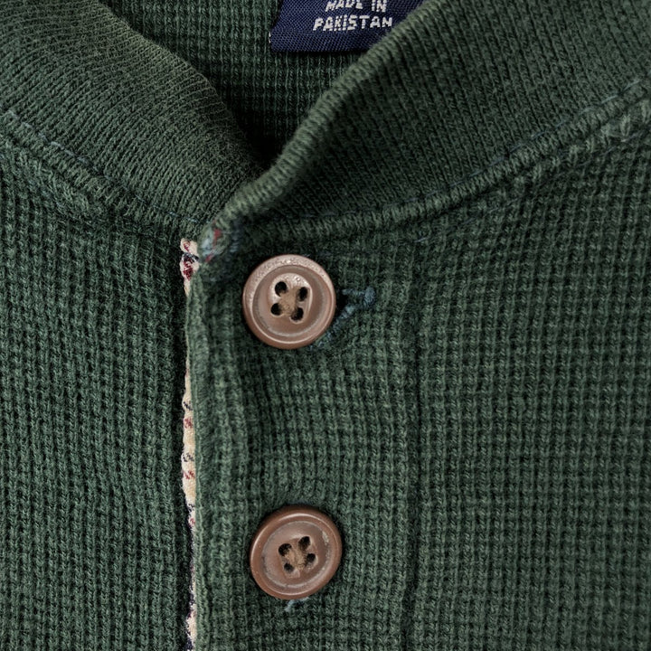 Ralph Lauren CHAPS Henley neck thermal long T-shirt, men's size XL cotton green type Vintage Second Hand