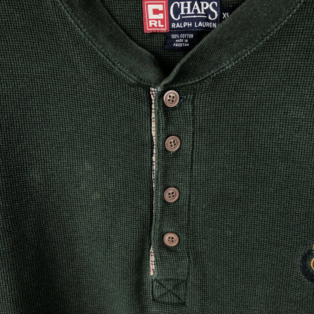 Ralph Lauren CHAPS Henley neck thermal long T-shirt, men's size XL cotton green type Vintage Second Hand