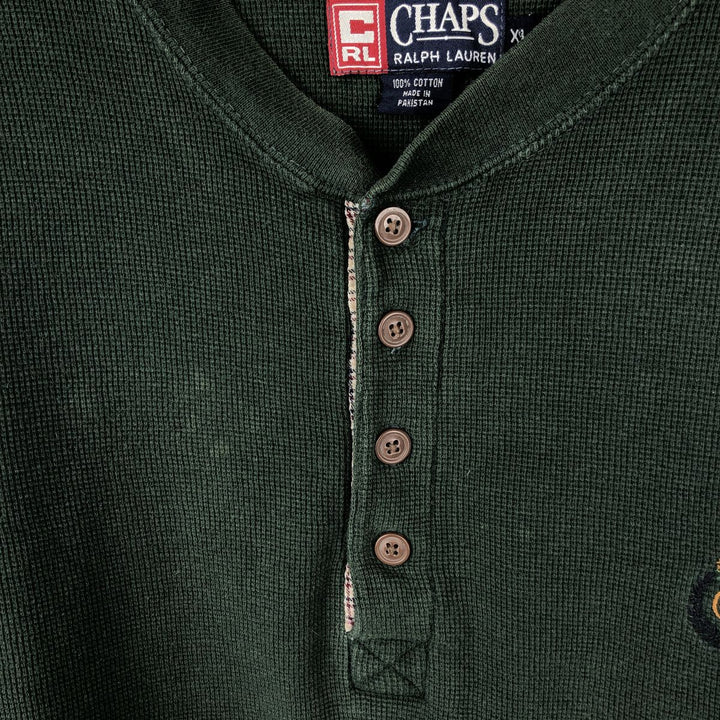 Ralph Lauren CHAPS Henley neck thermal long T-shirt, men's size XL cotton green type Vintage Second Hand