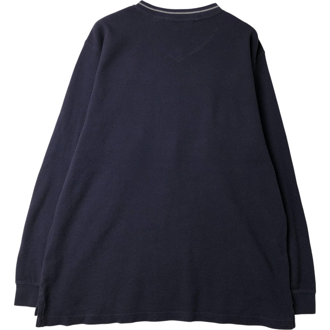 Eddie Bauer V-neck Thermal Long T-shirt, Waffle, Men's Size L cotton navy blue type Vintage Second Hand