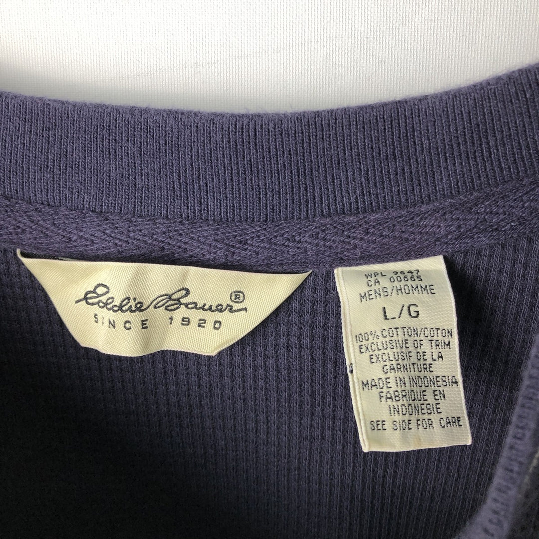 Eddie Bauer V-neck Thermal Long T-shirt, Waffle, Men's Size L cotton navy blue type Vintage Second Hand