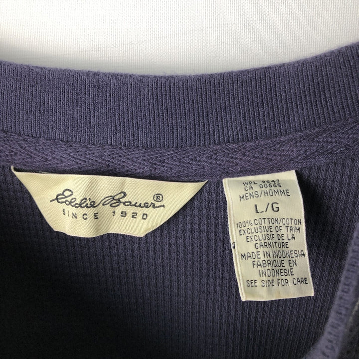 Eddie Bauer V-neck Thermal Long T-shirt, Waffle, Men's Size L cotton navy blue type Vintage Second Hand