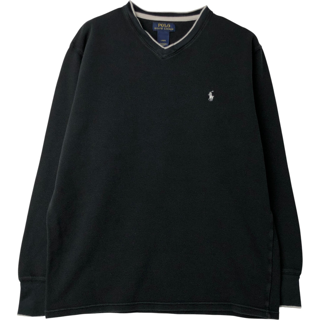 Ralph Lauren POLO RALPH LAUREN V-neck thermal long T-shirt, men's size L cotton black type Vintage Second Hand