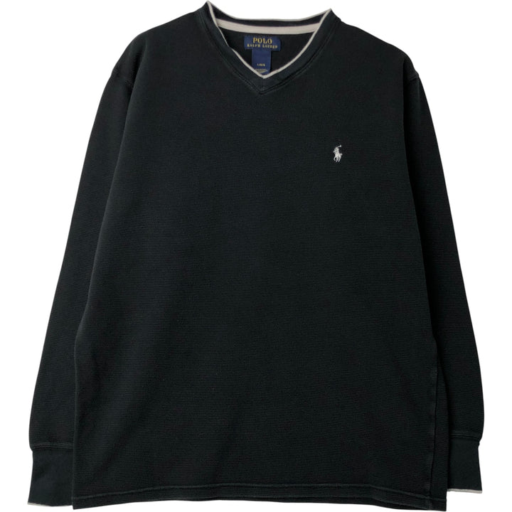 Ralph Lauren POLO RALPH LAUREN V-neck thermal long T-shirt, men's size L cotton black type Vintage Second Hand