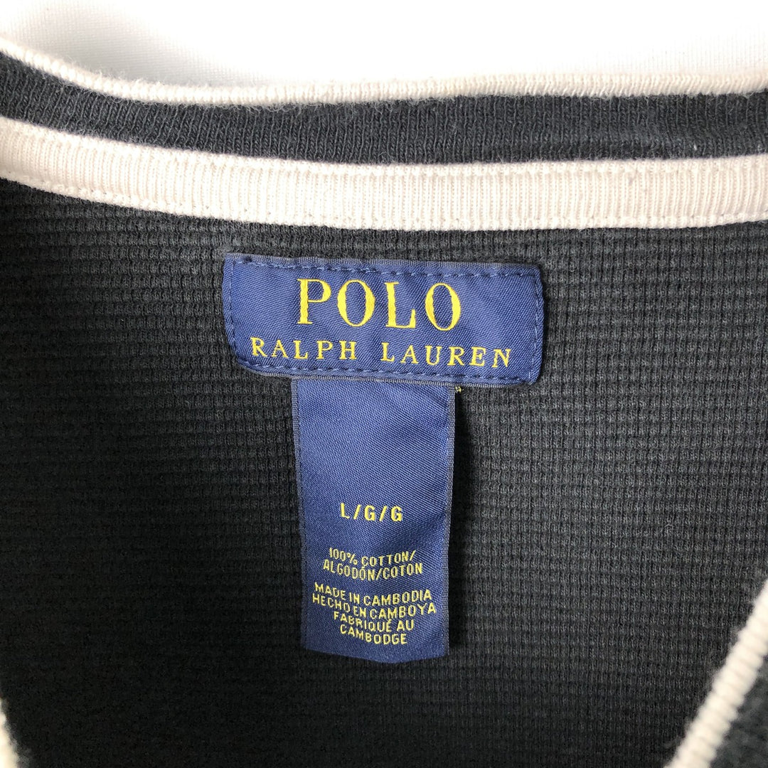 Ralph Lauren POLO RALPH LAUREN V-neck thermal long T-shirt, men's size L cotton black type Vintage Second Hand