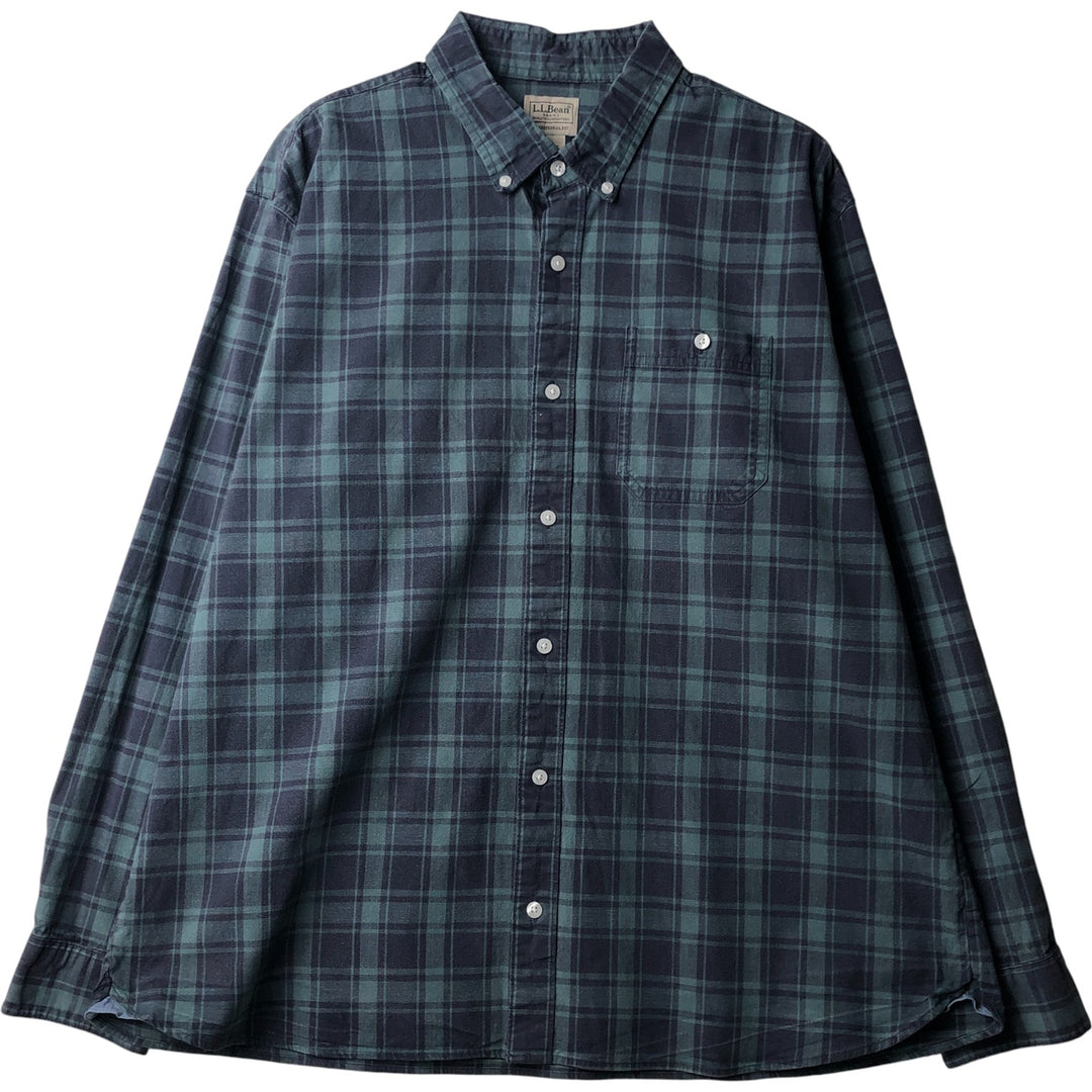 LLBean Long Sleeve Button-Down Check Shirt, Men's Size XL cotton Green type dark green Vintage Second Hand