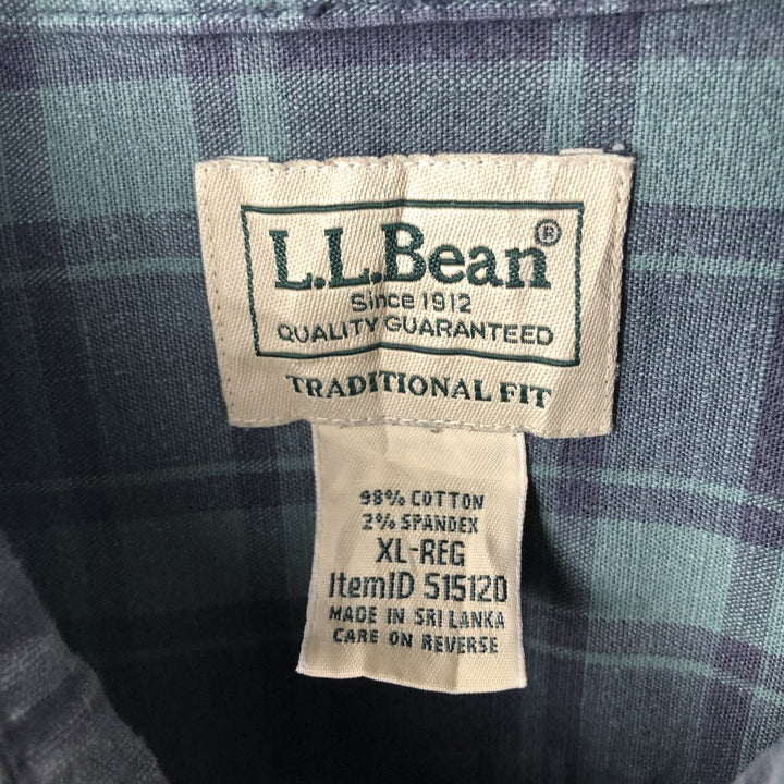 LLBean Long Sleeve Button-Down Check Shirt, Men's Size XL cotton Green type dark green Vintage Second Hand