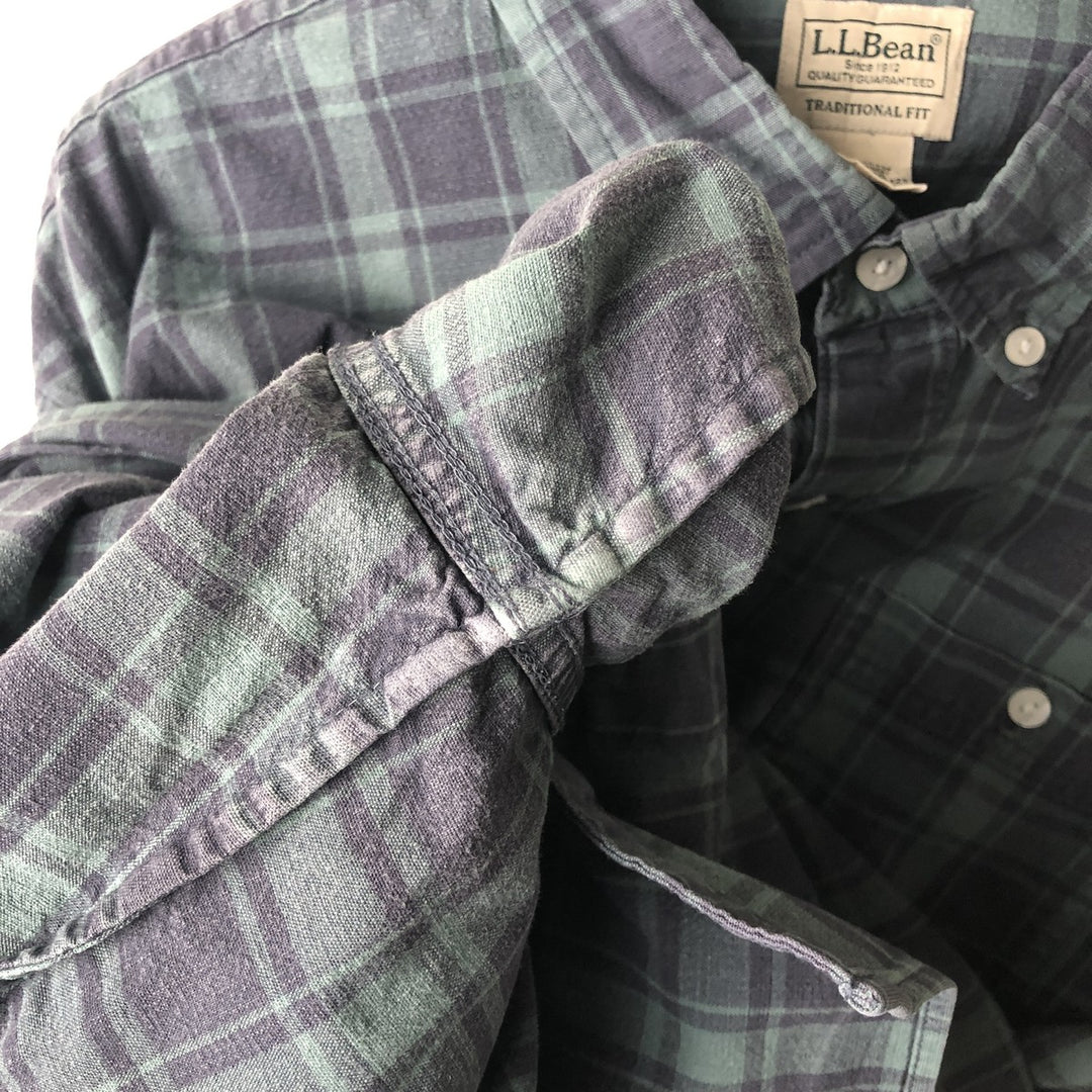 LLBean Long Sleeve Button-Down Check Shirt, Men's Size XL cotton Green type dark green Vintage Second Hand