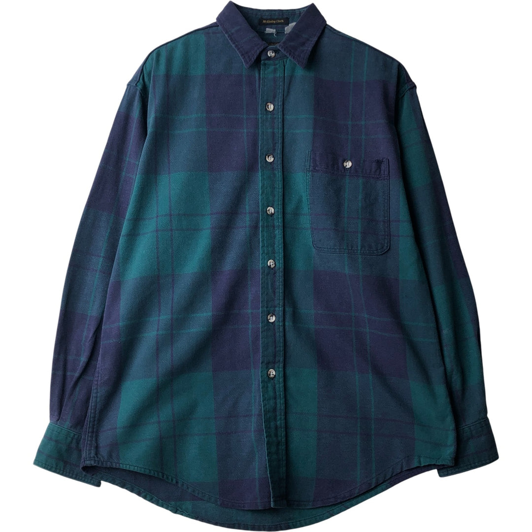 70s-80'S Eddie Bauer McKinley Cloth Long-Sleeve Check Shirt (Black Tag) - Men's Size L (Equivalent) - Vintage unclear Green type dark green Vintage Second Hand