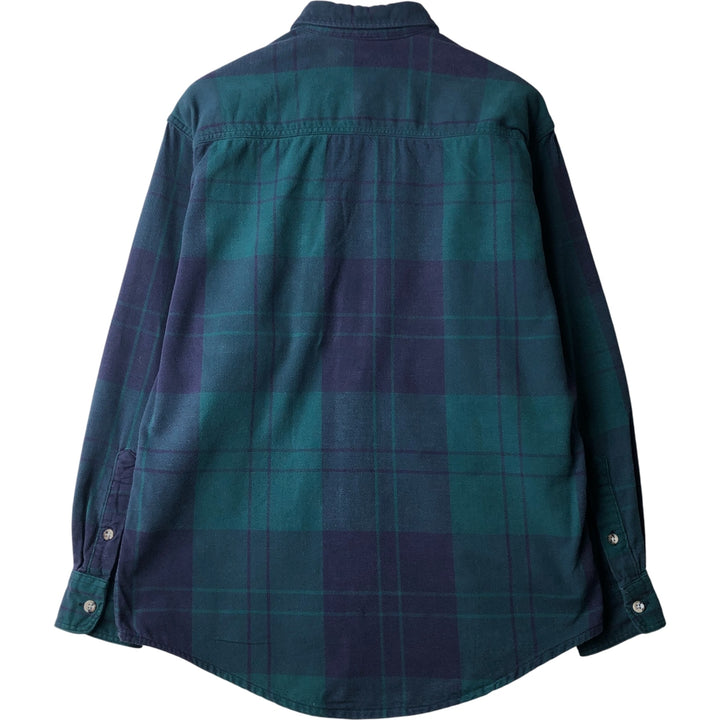 70s-80'S Eddie Bauer McKinley Cloth Long-Sleeve Check Shirt (Black Tag) - Men's Size L (Equivalent) - Vintage unclear Green type dark green Vintage Second Hand
