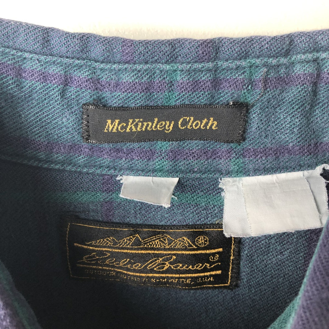 70s-80'S Eddie Bauer McKinley Cloth Long-Sleeve Check Shirt (Black Tag) - Men's Size L (Equivalent) - Vintage unclear Green type dark green Vintage Second Hand