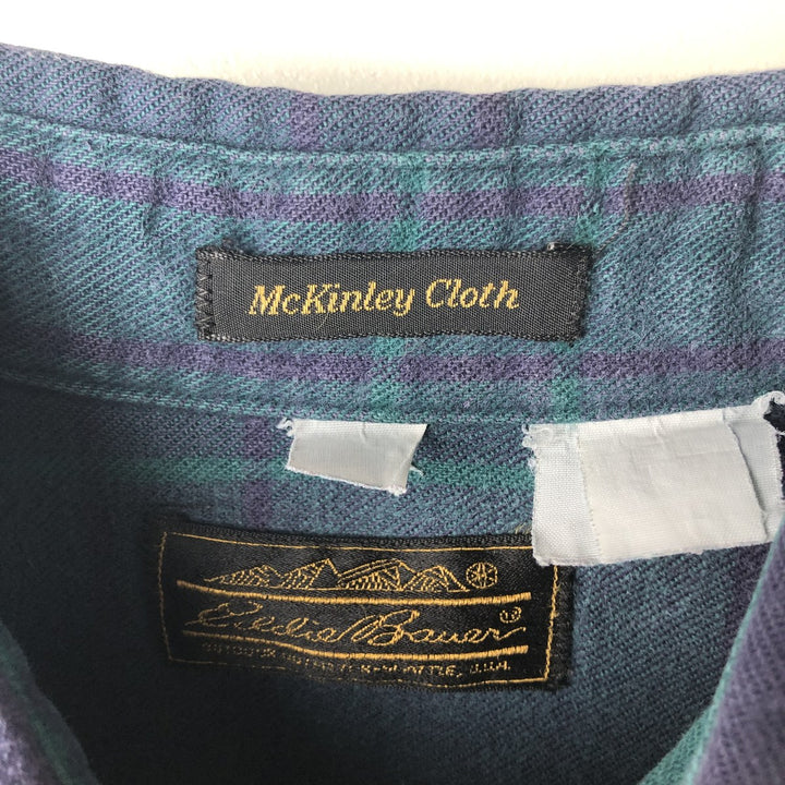 70s-80'S Eddie Bauer McKinley Cloth Long-Sleeve Check Shirt (Black Tag) - Men's Size L (Equivalent) - Vintage unclear Green type dark green Vintage Second Hand