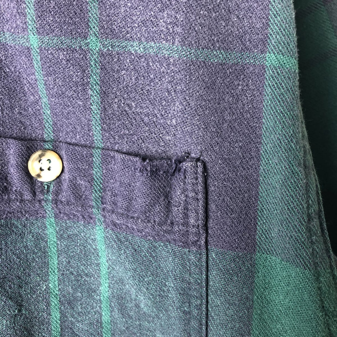 70s-80'S Eddie Bauer McKinley Cloth Long-Sleeve Check Shirt (Black Tag) - Men's Size L (Equivalent) - Vintage unclear Green type dark green Vintage Second Hand