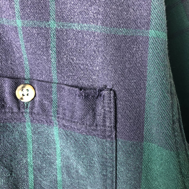 70s-80'S Eddie Bauer McKinley Cloth Long-Sleeve Check Shirt (Black Tag) - Men's Size L (Equivalent) - Vintage unclear Green type dark green Vintage Second Hand
