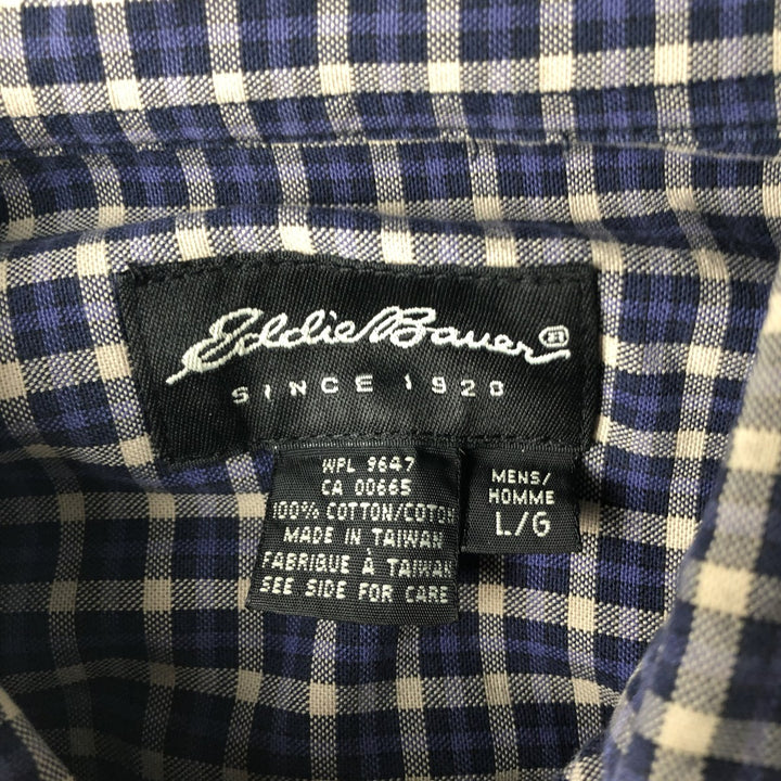 Eddie Bauer Long Sleeve Button-Down Check Shirt, Men's Size L cotton blue type Vintage Second Hand