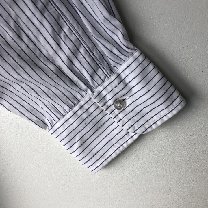 Vintage 1980s-1990'S Brooks Brothers Est. 1818 short-sleeved button-down striped shirt, made in the USA, size L. cotton white type Vintage Second Hand