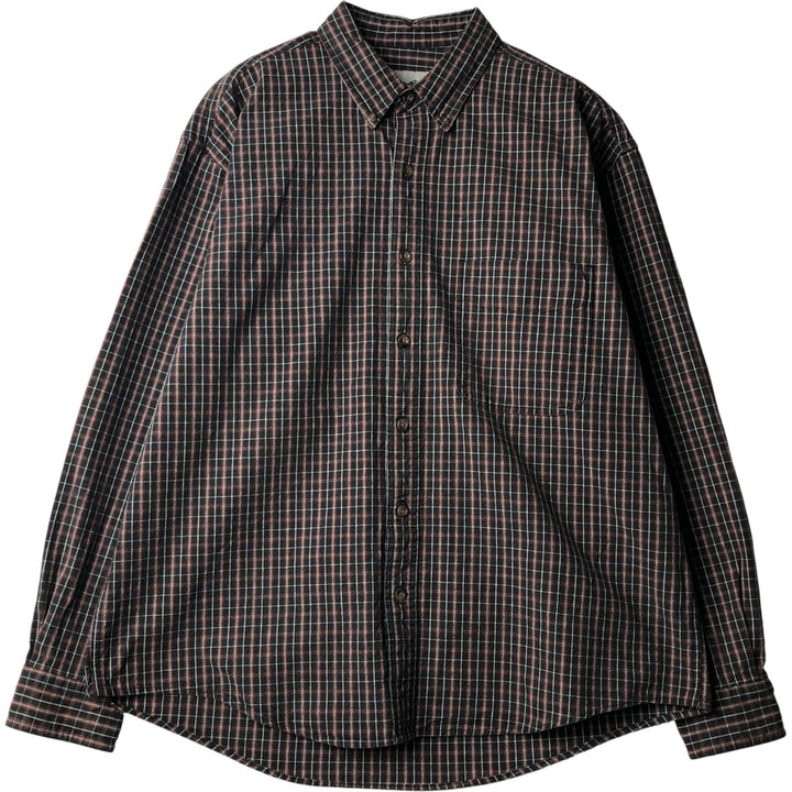 Eddie Bauer Long Sleeve Button-Down Check Shirt, Men's Size L cotton Khaki type Vintage Second Hand