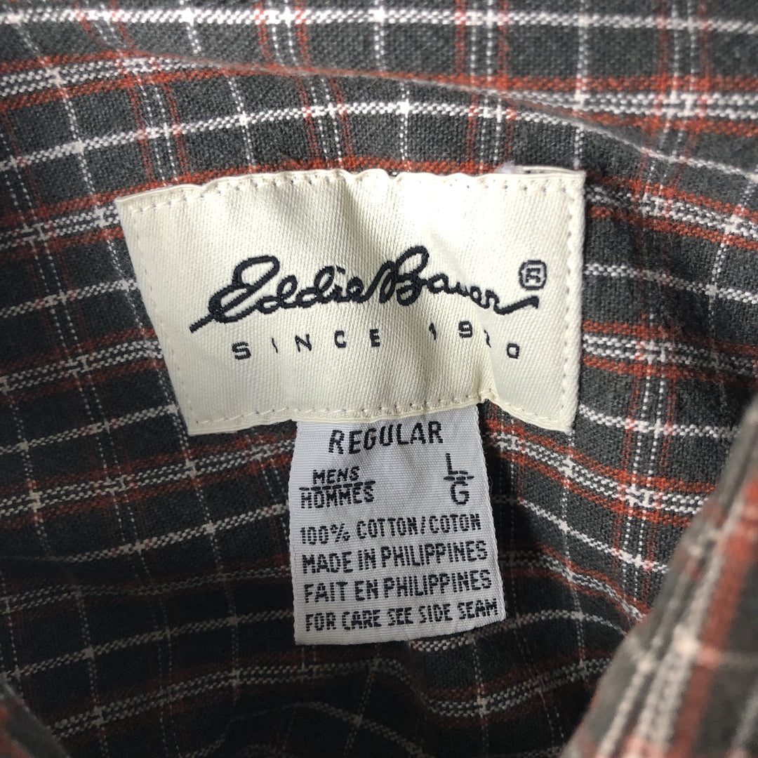 Eddie Bauer Long Sleeve Button-Down Check Shirt, Men's Size L cotton Khaki type Vintage Second Hand