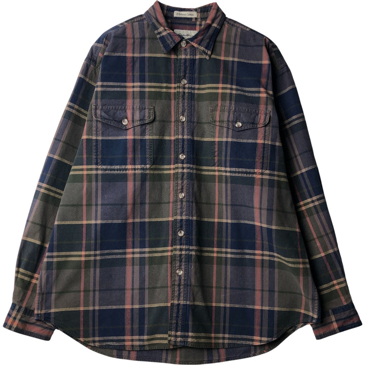 Eddie Bauer Elkhorn Canvas Long Sleeve Cotton Check Shirt, Men's XL cotton navy blue type Vintage Second Hand
