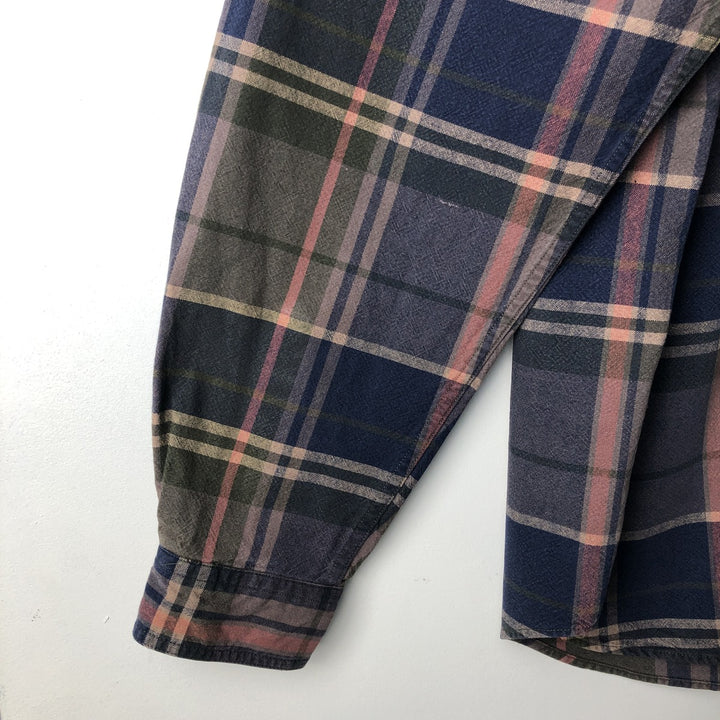 Eddie Bauer Elkhorn Canvas Long Sleeve Cotton Check Shirt, Men's XL cotton navy blue type Vintage Second Hand