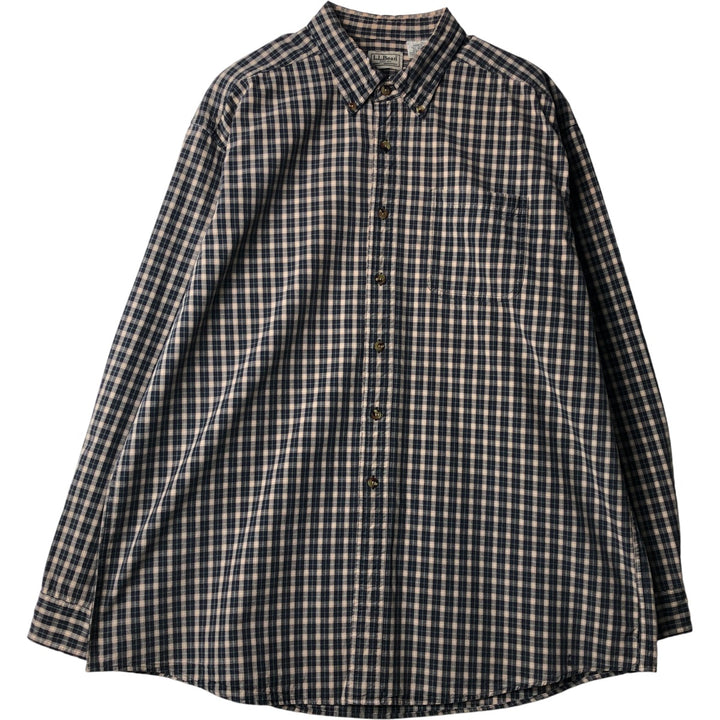 90s-00'S LLBean Long Sleeve Button-Down Check Shirt, Men's Size XL, Vintage cotton black type Vintage Second Hand