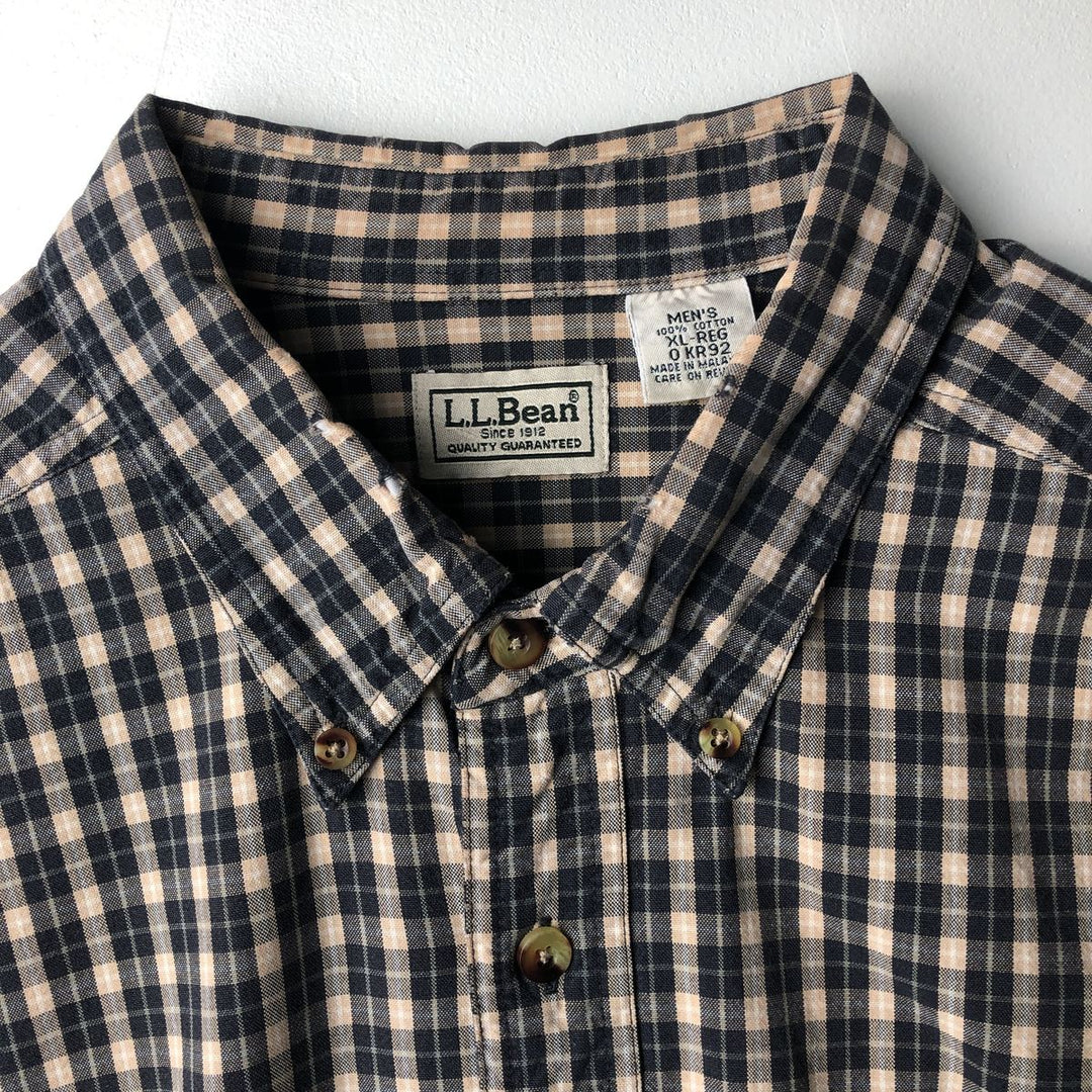 90s-00'S LLBean Long Sleeve Button-Down Check Shirt, Men's Size XL, Vintage cotton black type Vintage Second Hand