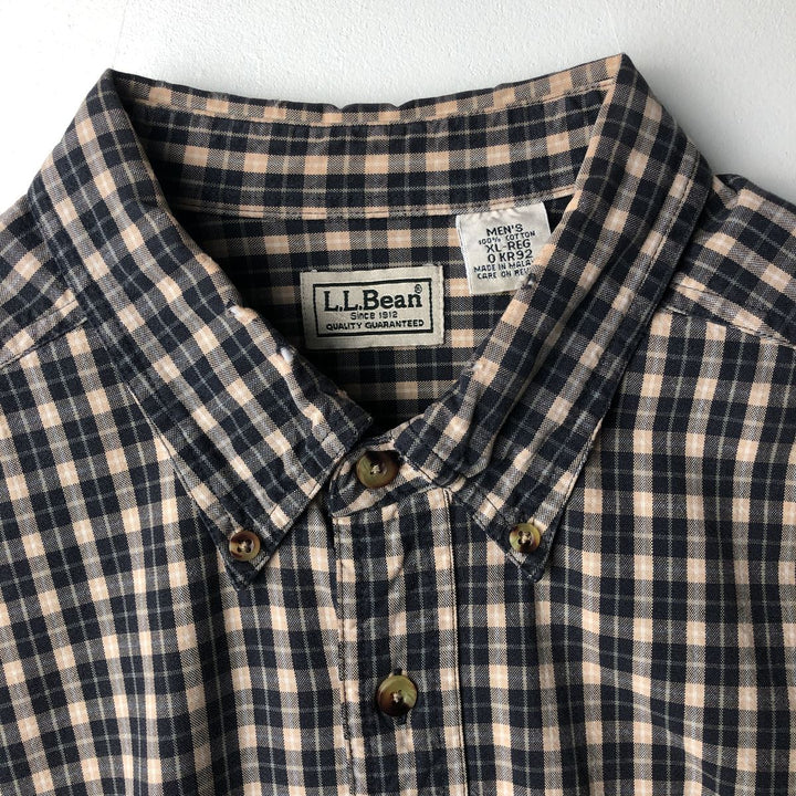 90s-00'S LLBean Long Sleeve Button-Down Check Shirt, Men's Size XL, Vintage cotton black type Vintage Second Hand