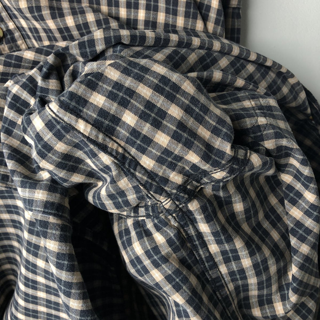 90s-00'S LLBean Long Sleeve Button-Down Check Shirt, Men's Size XL, Vintage cotton black type Vintage Second Hand