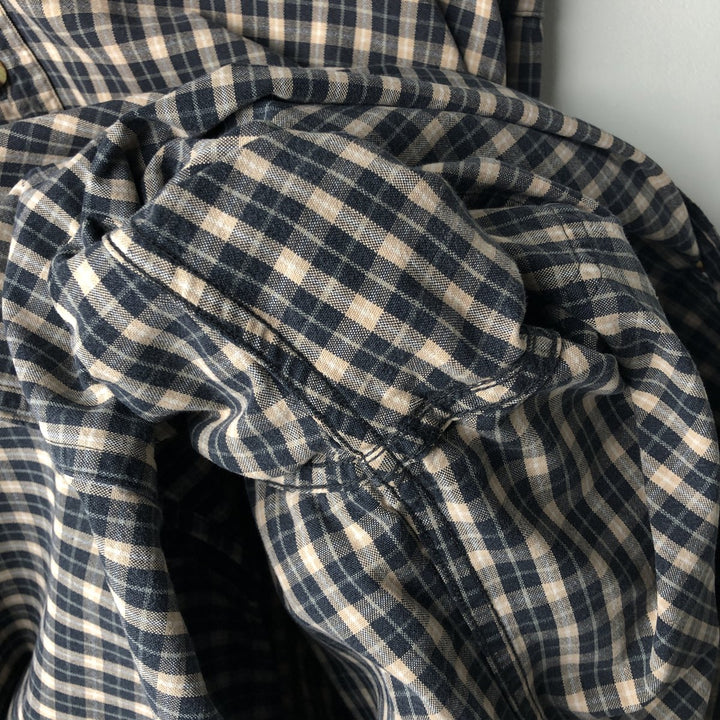 90s-00'S LLBean Long Sleeve Button-Down Check Shirt, Men's Size XL, Vintage cotton black type Vintage Second Hand