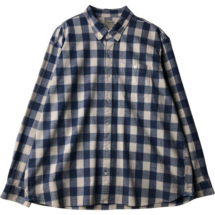 90s-00'S LL Bean Traditional Fit Buffalo Check Long Sleeve Button-Down Check Shirt, Men's XL cotton blue type Vintage Second Hand