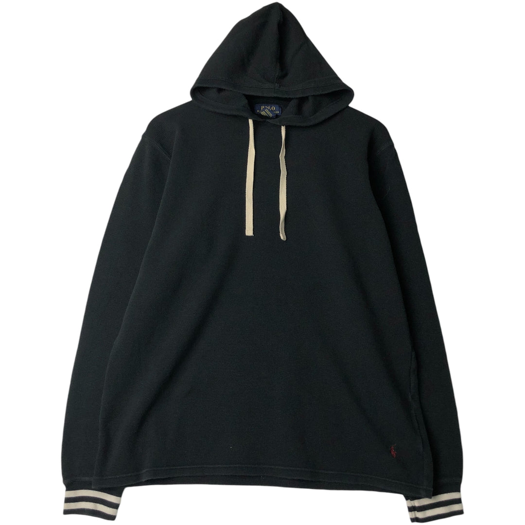 Ralph Lauren POLO RALPH LAUREN hooded thermal long T-shirt, men's size L cotton black type Vintage Second Hand