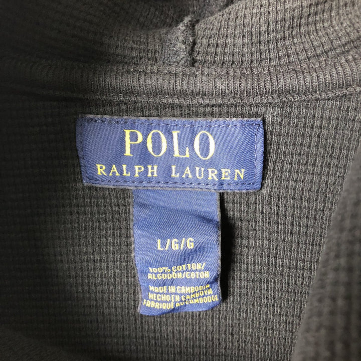 Ralph Lauren POLO RALPH LAUREN hooded thermal long T-shirt, men's size L cotton black type Vintage Second Hand
