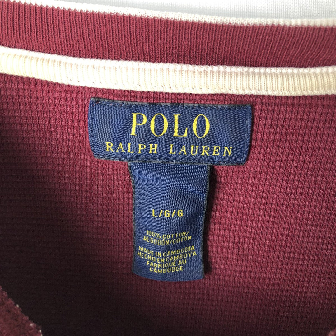 Ralph Lauren POLO RALPH LAUREN Thermal Ron T Waffle Men's L size cotton burgundy type Vintage Second Hand