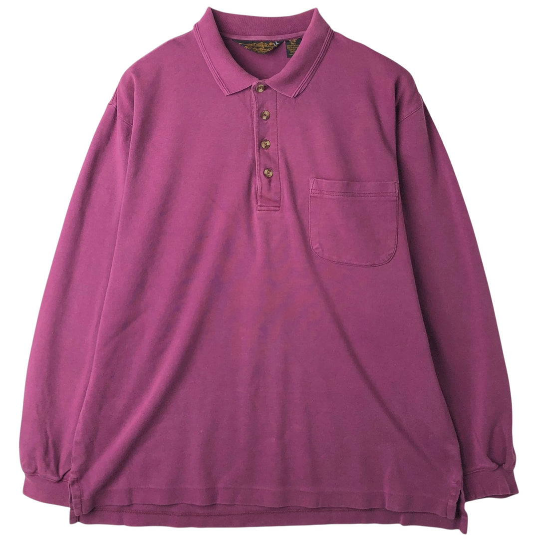 Vintage 80s-90'S Eddie Bauer black tag long sleeve polo shirt, men's size L, regular collar cotton Red type red-purple Vintage Second Hand