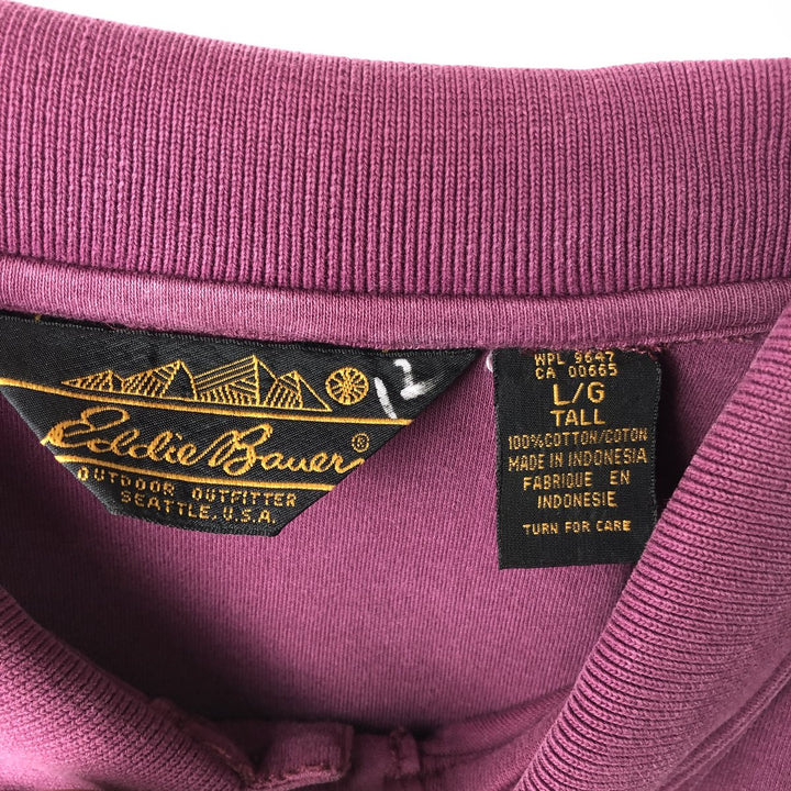 Vintage 80s-90'S Eddie Bauer black tag long sleeve polo shirt, men's size L, regular collar cotton Red type red-purple Vintage Second Hand