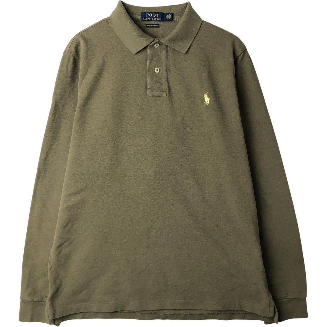 Ralph Lauren POLO RALPH LAUREN CUSTOM SLIM FIT long-sleeved polo shirt, men's size L cotton Khaki type Vintage Second Hand