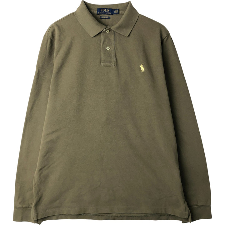 Ralph Lauren POLO RALPH LAUREN CUSTOM SLIM FIT long-sleeved polo shirt, men's size L cotton Khaki type Vintage Second Hand