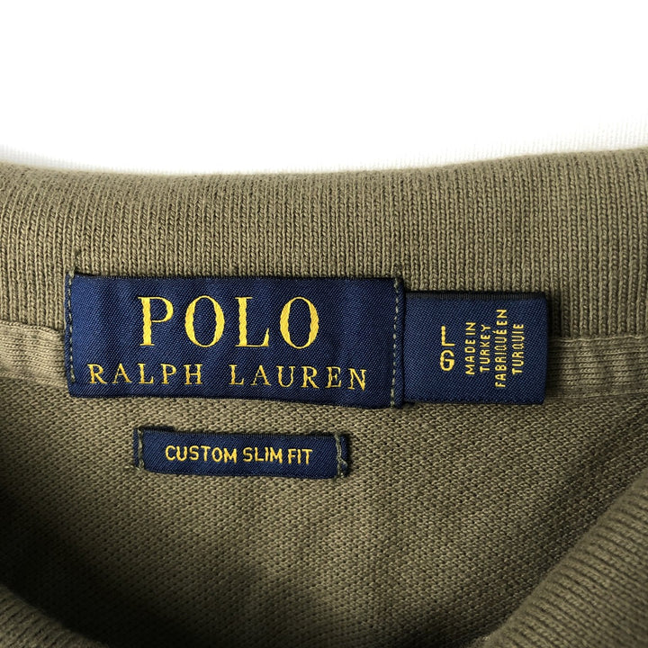 Ralph Lauren POLO RALPH LAUREN CUSTOM SLIM FIT long-sleeved polo shirt, men's size L cotton Khaki type Vintage Second Hand