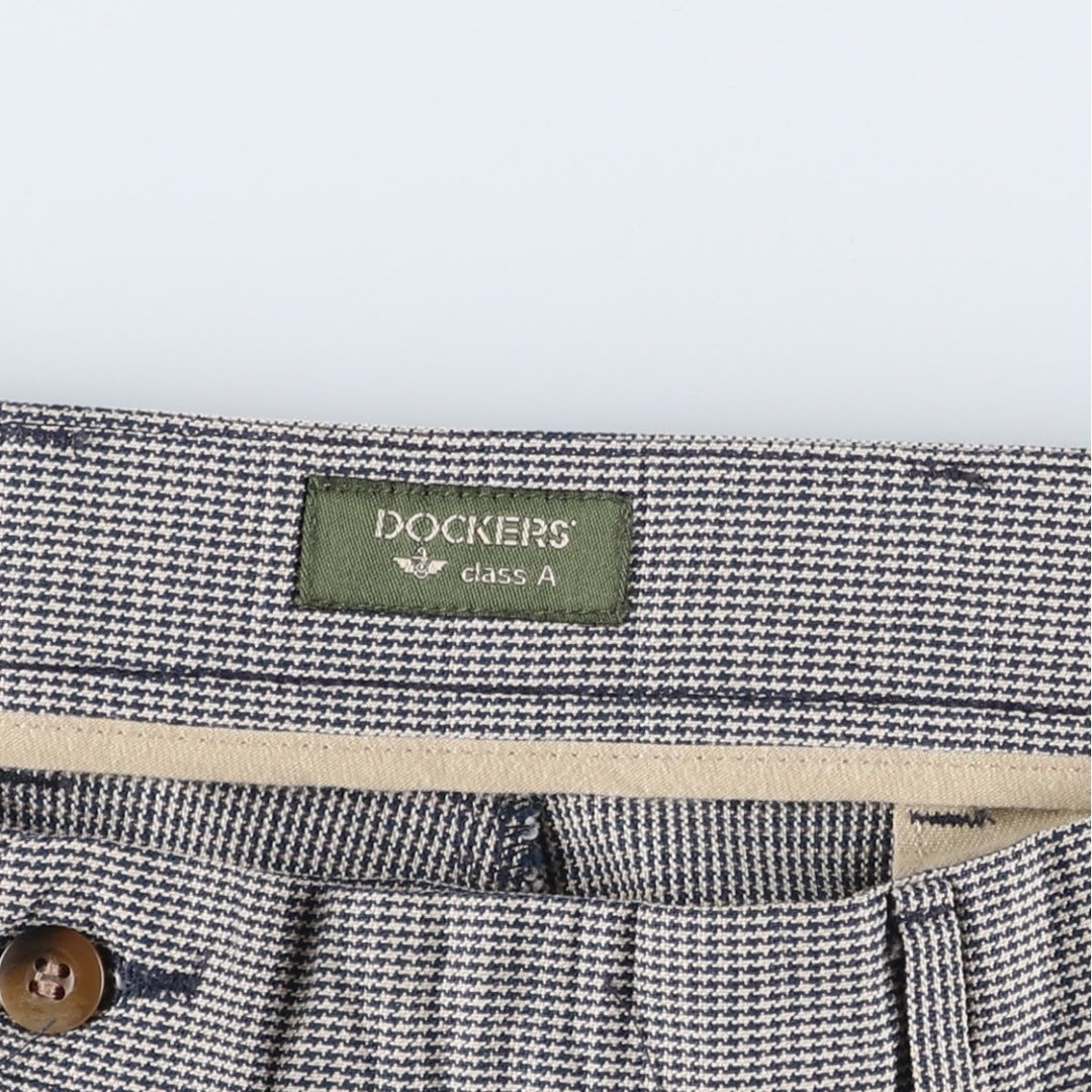 90'S Dockers Class A Houndstooth Pattern Linen and Cotton Slacks, Men's, Size W37, Vintage cotton gray type Vintage Second Hand