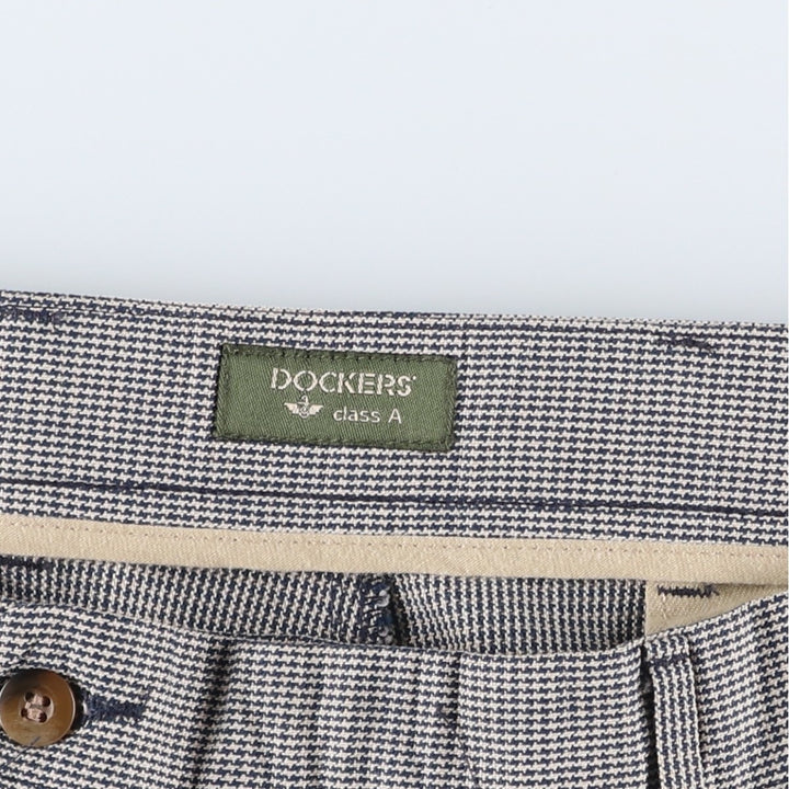 90'S Dockers Class A Houndstooth Pattern Linen and Cotton Slacks, Men's, Size W37, Vintage cotton gray type Vintage Second Hand