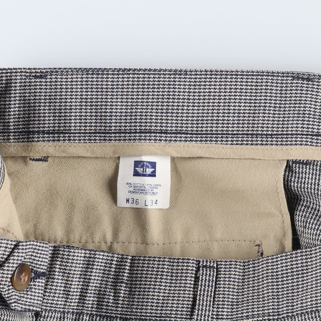 90'S Dockers Class A Houndstooth Pattern Linen and Cotton Slacks, Men's, Size W37, Vintage cotton gray type Vintage Second Hand