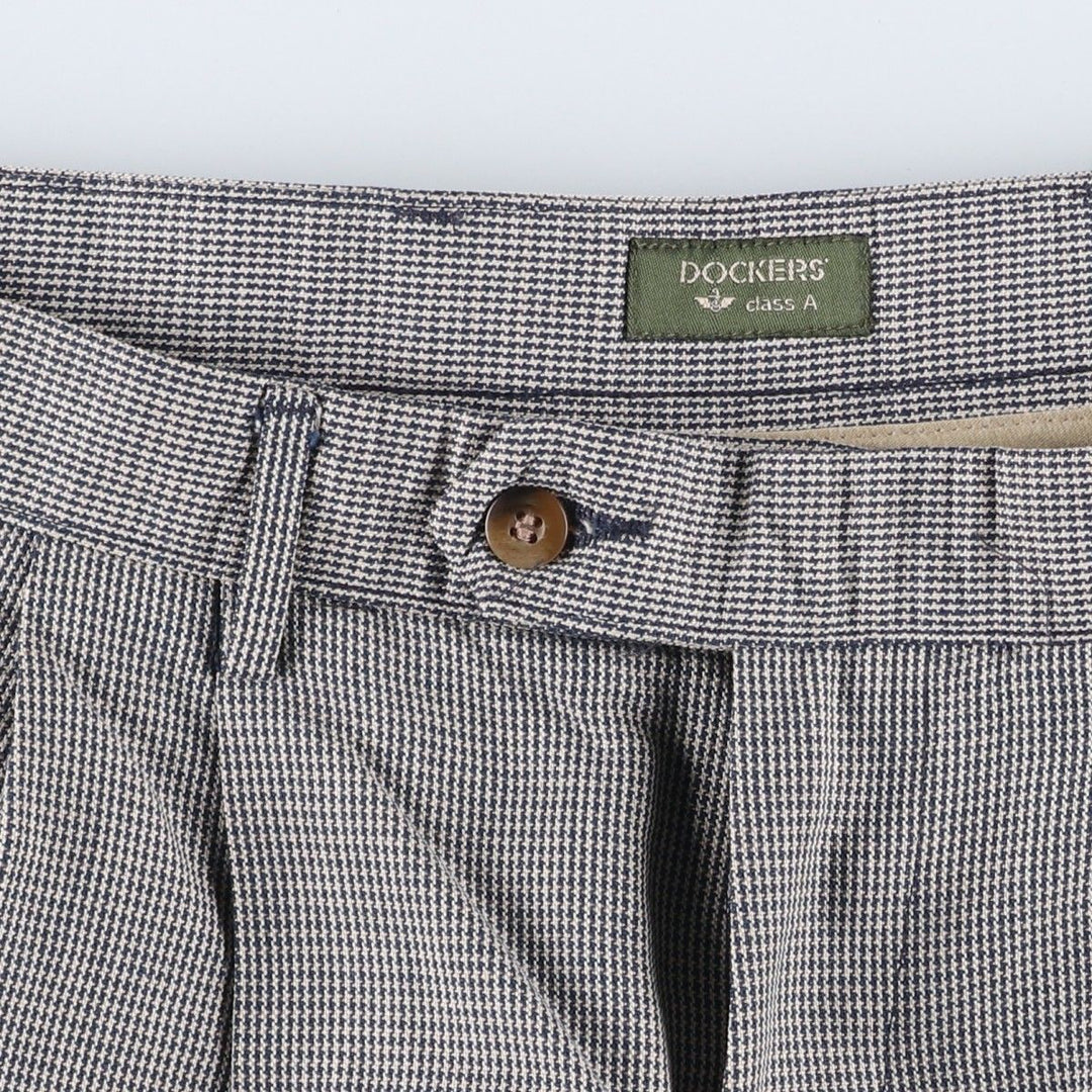 90'S Dockers Class A Houndstooth Pattern Linen and Cotton Slacks, Men's, Size W37, Vintage cotton gray type Vintage Second Hand
