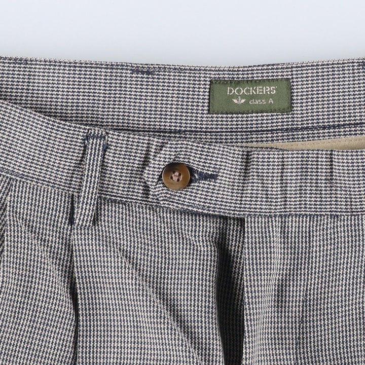 90'S Dockers Class A Houndstooth Pattern Linen and Cotton Slacks, Men's, Size W37, Vintage cotton gray type Vintage Second Hand