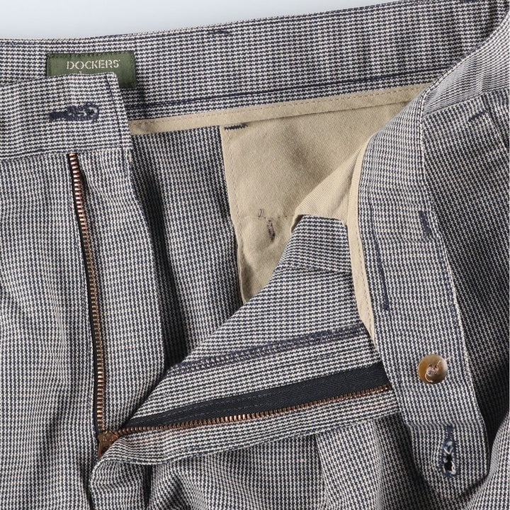 90'S Dockers Class A Houndstooth Pattern Linen and Cotton Slacks, Men's, Size W37, Vintage cotton gray type Vintage Second Hand