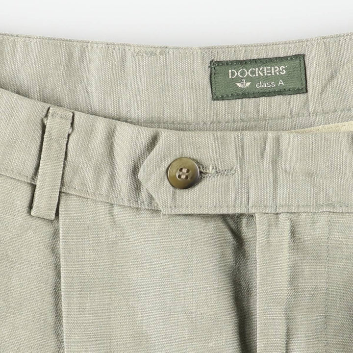 90'S Dockers Class A Linen and Cotton Slacks, Men's, Size 36, Vintage cotton Khaki type sage green Vintage Second Hand